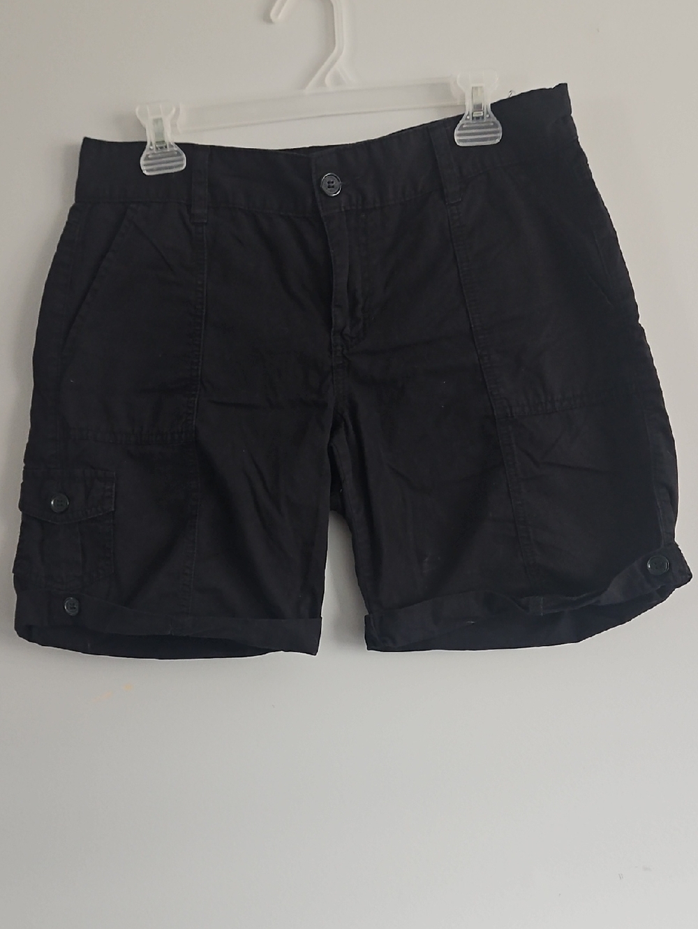 Calvin Klein Black Rolled-Hem Cargo Shorts. Womens Size 10. 100% Cotton